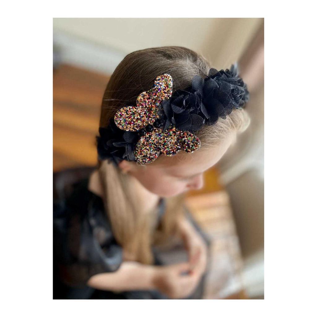Colorful Butterfly Crown With Black Tulle Flowers