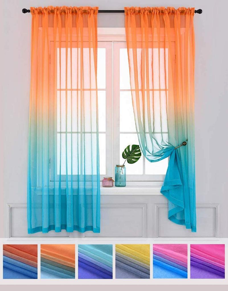Modern Gradient Tulle Window Curtains For Living Room Organza Yarn Sheer Voile Curtain For Bedroom Kitchen Drape Decor New
