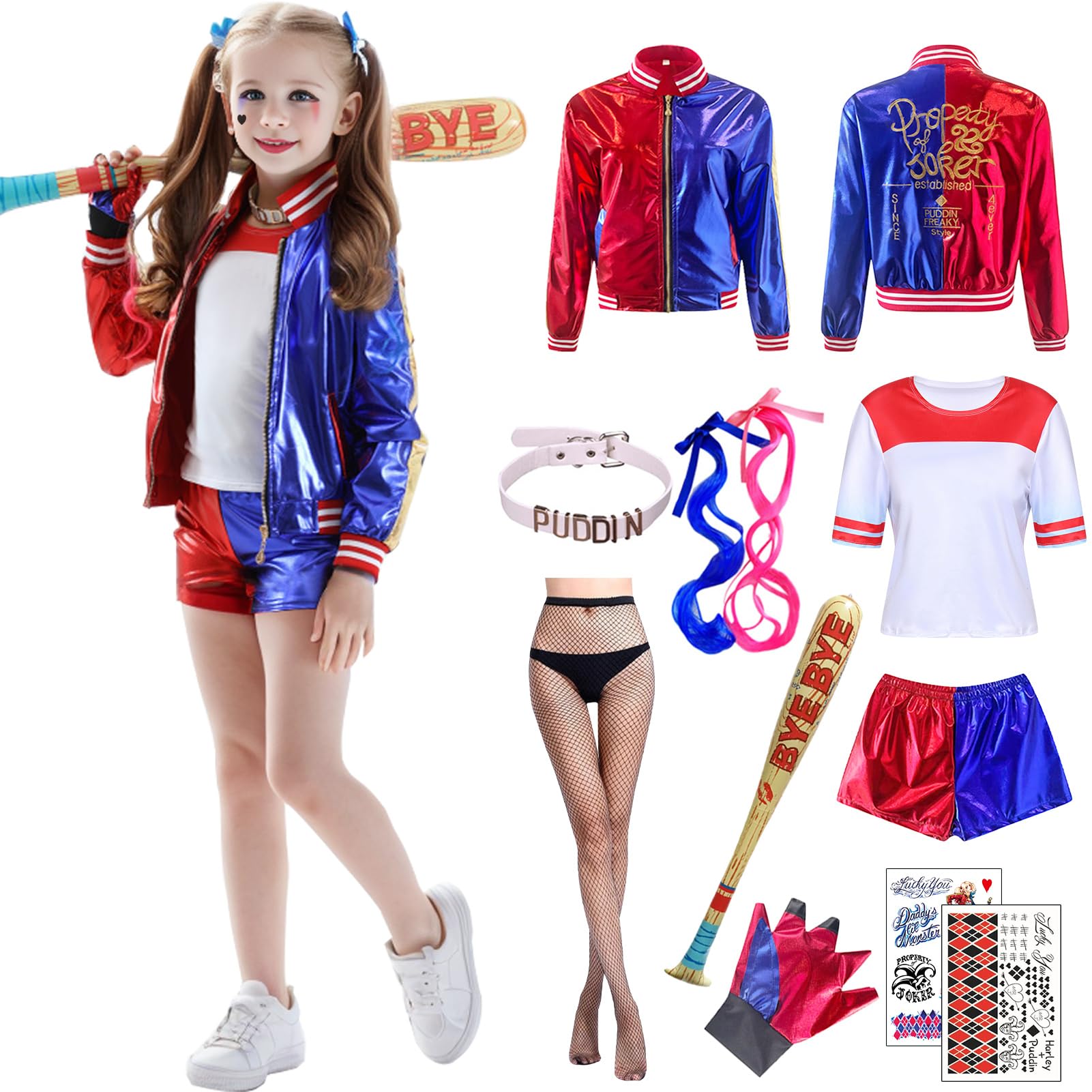 

Formemory Harley Quinn Cosplay Set with Props for Kids and Perfect for or as a Gift Inflatable and Tattoo Perfect for Joker Performance Cultural