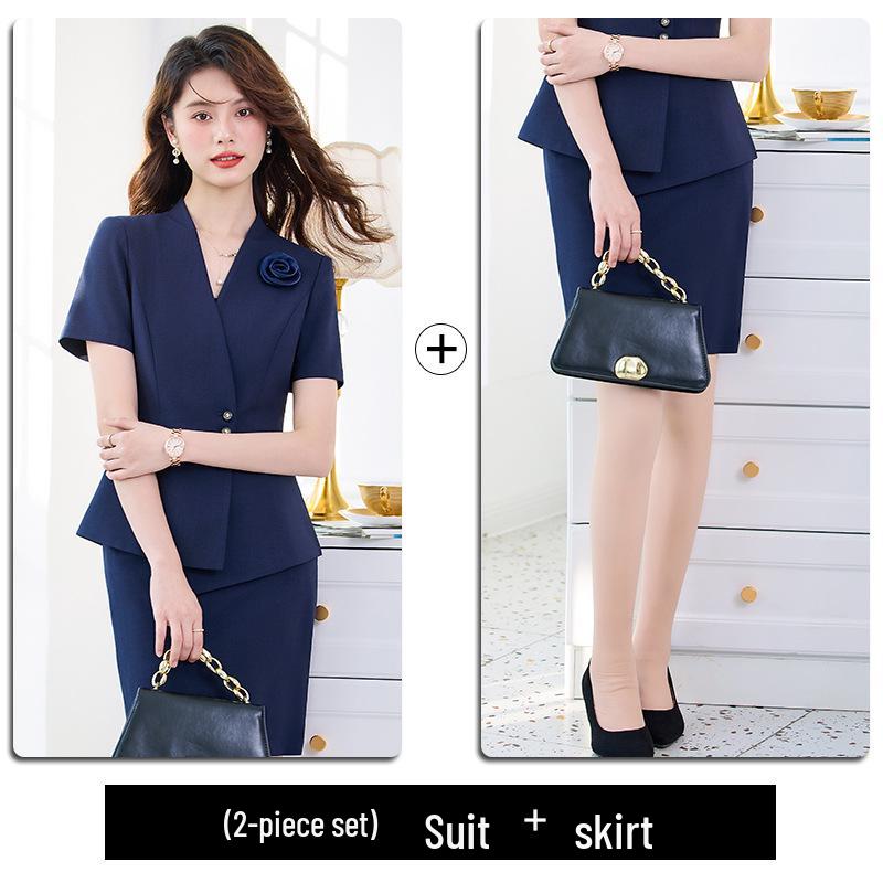Elegant Women's Short Sleeve Suit Set - Professional Goddess Style Workwear for Jewelry Stores & Hotels
