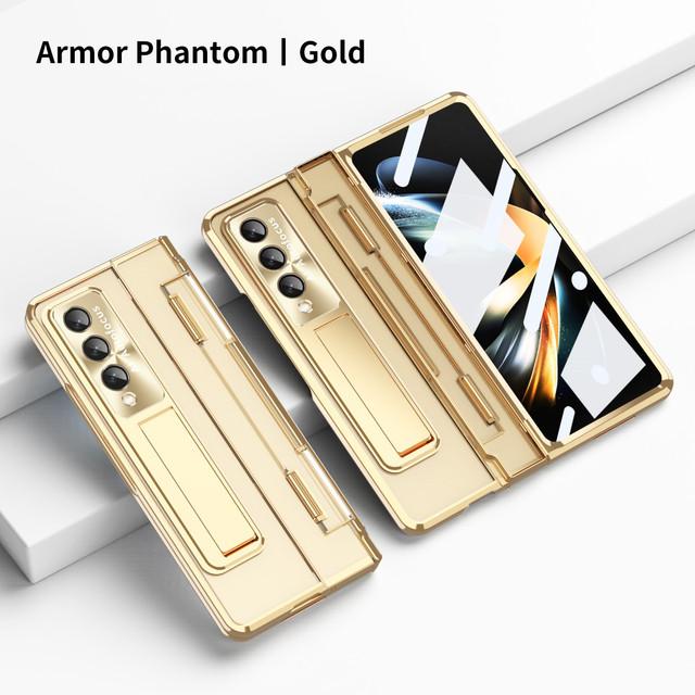 Full Coverage Tempered Glass Film Coque Case For Samsung Galaxy Z Fold 4 Fold4 Fold 3 Fold3 Zfold4 Plating Kickstand Cover
