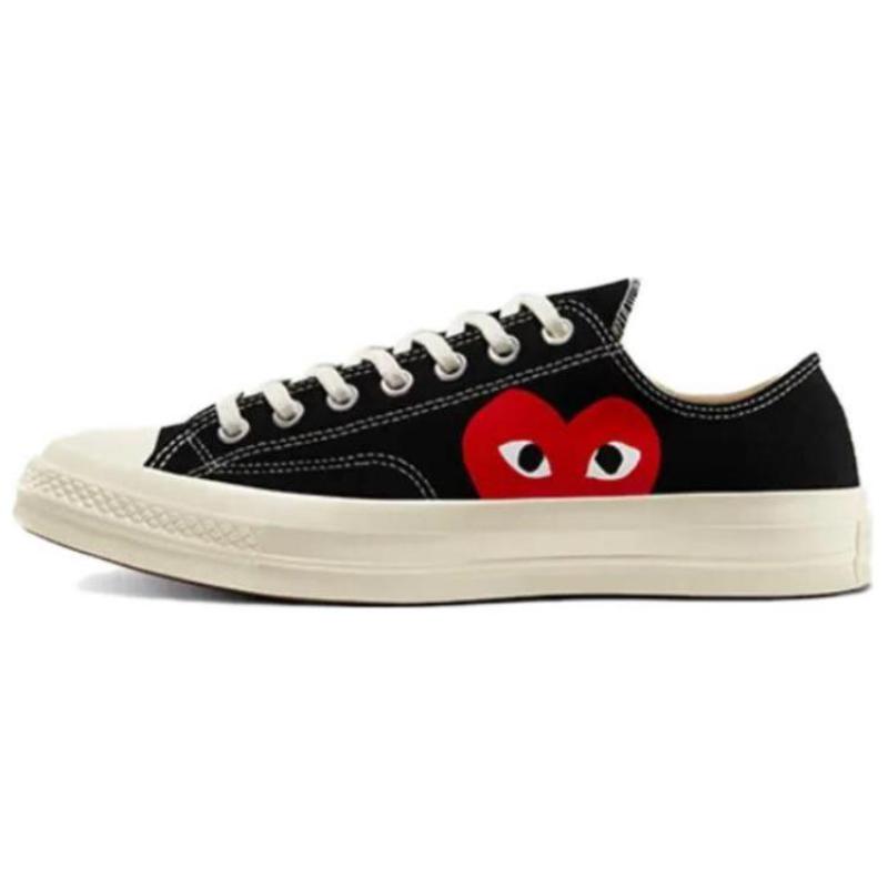

CDG Play x Converse Chuck 70 Plus Круглый носок Шнуровка Классический комфорт Амортизирующие Низкие парусиновые кеды Унисекс Черный и красный 42