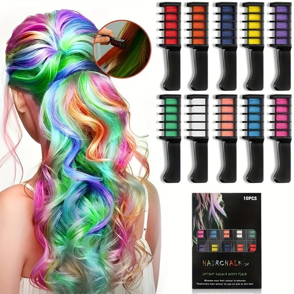

10 цветов расческа-мелок для волос, набор временных мелков для волос, инструмент для красоты волос для детей, девочек, женщин, смываемый нетоксичный цвет для окрашивания волос
