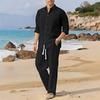 Spring Summer Autumn Men's Casual Long-Sleeved Set Solid Shirt and Pants - Comfortable and Fashionable Two-Piece Set