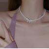 Diamant Schleife Perlenkette High Sense Choker Halskette Licht Luxus Nische Kleid Schlüsselbeinkette