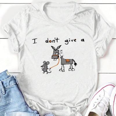 Fashion Women Simple Lines Mouse Donkey Print T Shirt Funny Casual O-neck Short Sleeves T-shirt Summer Female Tee Shirt