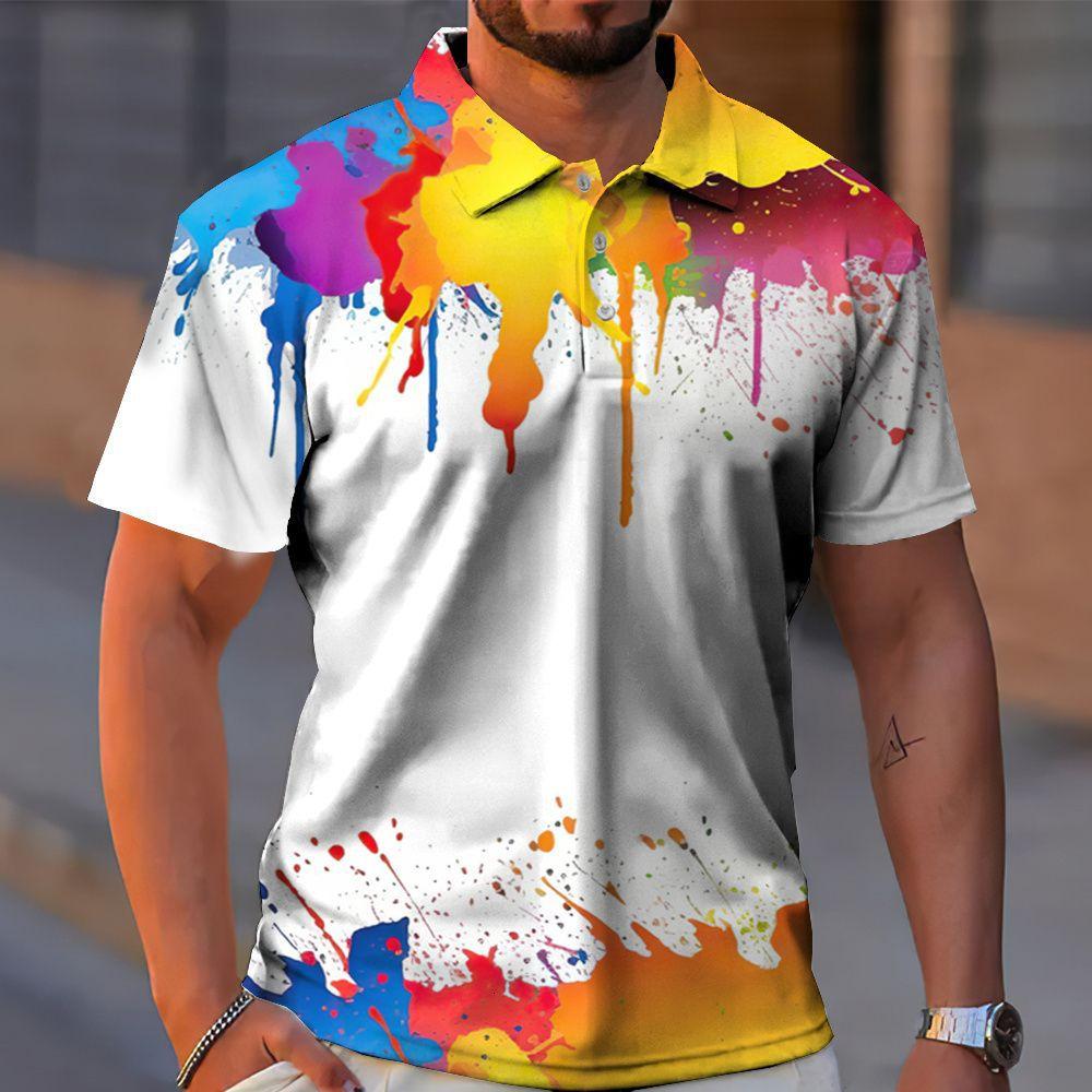 Colorful Paint Graffiti 3D Digital Printing Men's Casual Polo Shirt