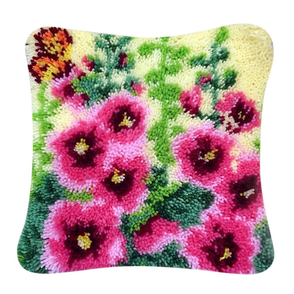 Pillowcase Embroidery Kits Cushion Cover Needlework Crafts for Home Decor Kitten 17X17 Inch Latch Hook Rug Kit