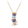 Enamel Tea Cups Jewelry Necklace on the Neck Temperament Long Pendants and Necklaces Turkish Copper Mug Costume Decoration Women