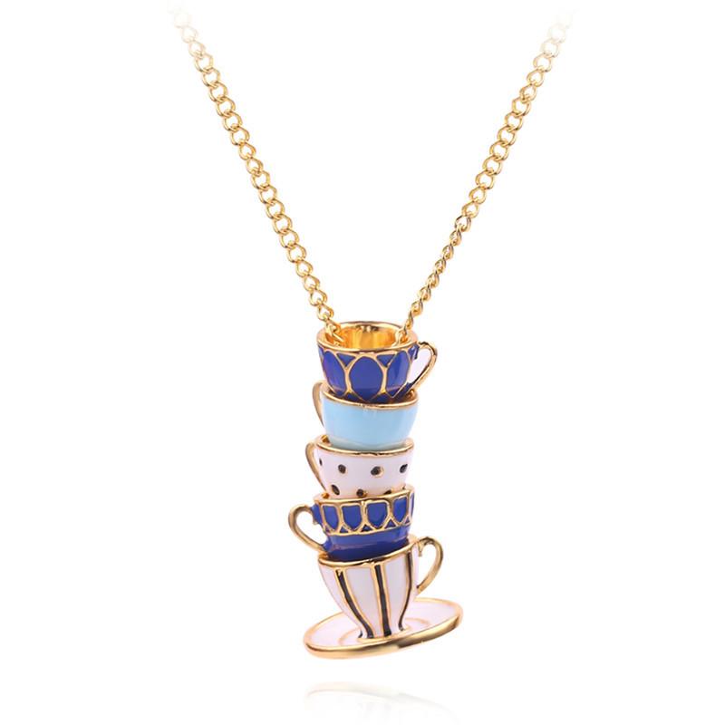 Enamel Tea Cups Jewelry Necklace on the Neck Temperament Long Pendants and Necklaces Turkish Copper Mug Costume Decoration Women