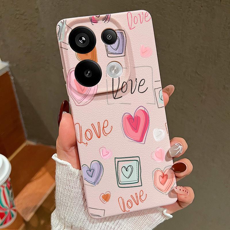 Weiche Silikonhülle mit Liebesherz-Muster für Xiaomi 13t Poco X6 M6 Pro Redmi Note 14 13 12 11 10 Pro Stoßfeste Ledertextur Einfarbige schlanke Hülle
