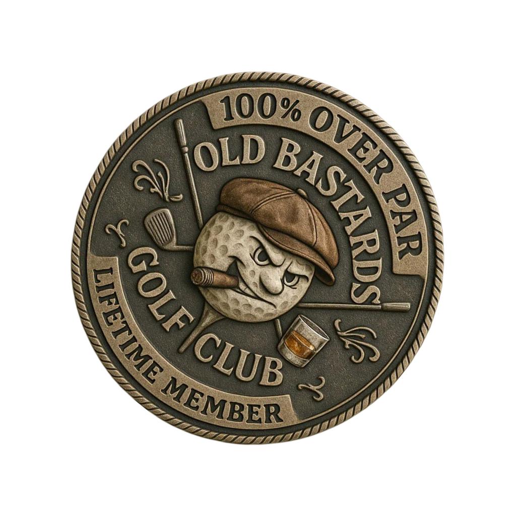 Golfball-Marker Golfzubehör Über Par Old Bastards Golfmünze, Lustige Golf-Herausforderungsmünze mit Whiskey-Design Scherzgeschenk