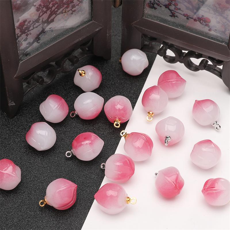 5PCS Contas de vidro pingente de pêssego rosa e branco para descobertas de fabricação de joias DIY