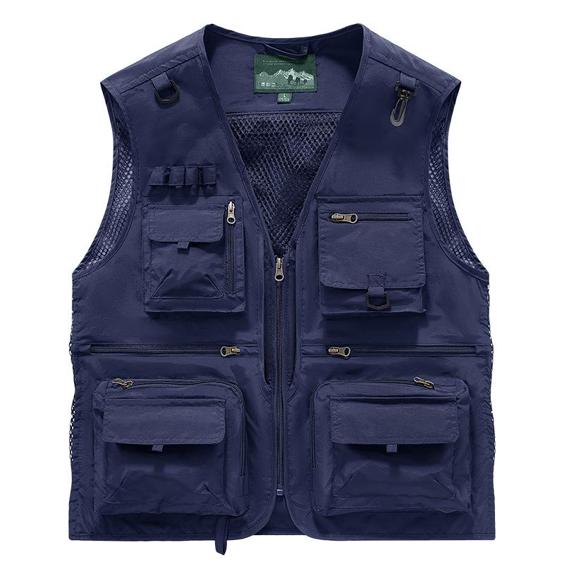 Men S Loose Sleeveless Multi Pocket Zipper Vest For Fishing Photography