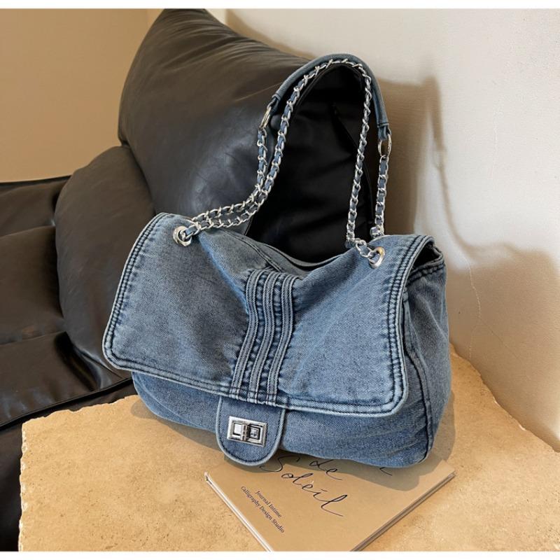 Denim Women's Large Capacity Chain Shoulder Commuting Bag