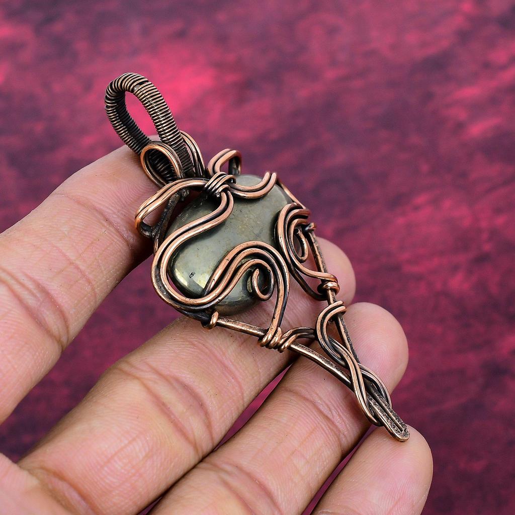 Pyrite Gemstone Pendant Handmade Pendant Copper Wire Wrapped Designer Jewelry