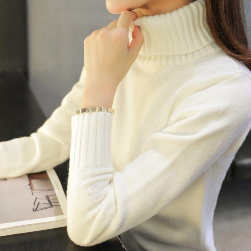 Turtleneck Knitted Sweater for Women Korean - Style Slimming Short Pullover Warm Long - Sleeved Knitted Sweater