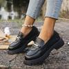 Fashion Metal Chain Platform Loafers Women Thick Bottom Pu Leather Shoes Woman Slip on Black Student Shoes Size 35-43 Zapatos