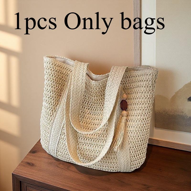 1pcs Paper Commuting Handbag Woven Handheld Beach Bag Women's Shoulder Bag Suitable for Daily Work and Shopping