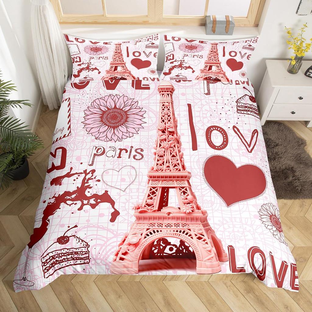 Paris Liebe Bettbezug Eiffelturm Bettbezug Für Männer Frauen Romantische Stadt Blume Bettwäsche Sets Für Valentinstag Hochzeitsgeschenk