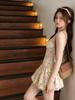 2026 French Floral Slip Dress: Spring/Summer Vacation Style, Waist-Cinched Short Skirt