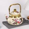 1.5L Vintage Enamelware Kettle Classic Enamel Teapot with Golden Handle for Stovetop Use Kitchen Decor Gift for Tea Lovers