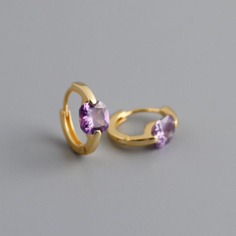 Exclusive Design, High-end Crescent-shaped Ear Studs with Exquisite Zirconia, Elegant and Luxurious Star-shaped Versatile Earrings Square purple-gold