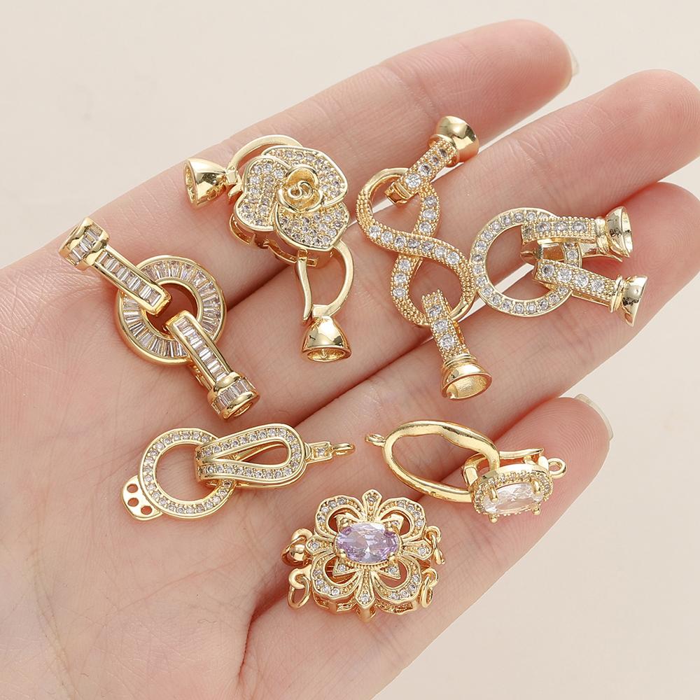 1/2Pcs/Pack 14/18K Gold Plated Inlaid Zircon Connector End Caps Fastener Clasps for DIY Jewelry Bracelet Making Accessories