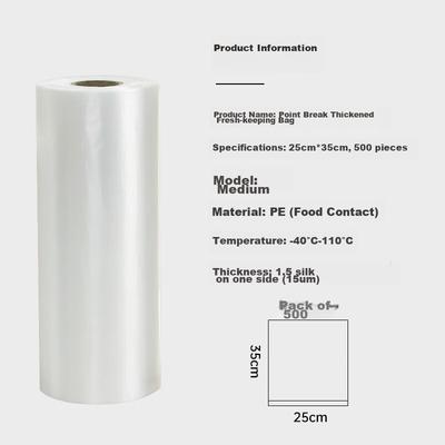 Yessel Food Storage Bags, Medium Size, Microwave Safe, 25*35cm, Thickened, 500 Count, Food-Grade, Commercial Use, Supermarket, Perforated Roll-Up Bags