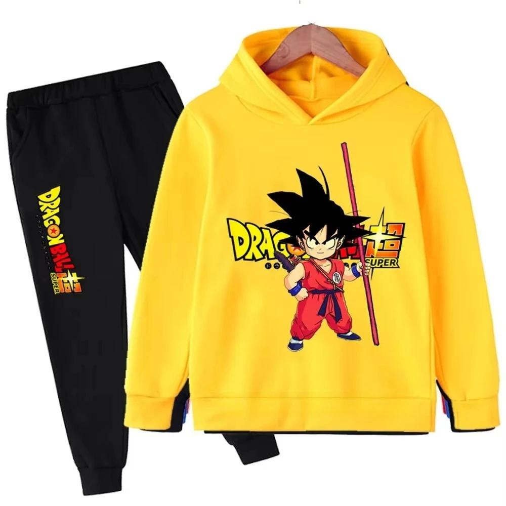 Jesień i Zima Nowy Anime Dragon Ball Wukong Komplet Bluz z Kapturem dla Chłopców Dziecięce Bluzy z Kapturem dla Dziewczynek Koszulki Sportowe dla Dzieci 3-12 lat