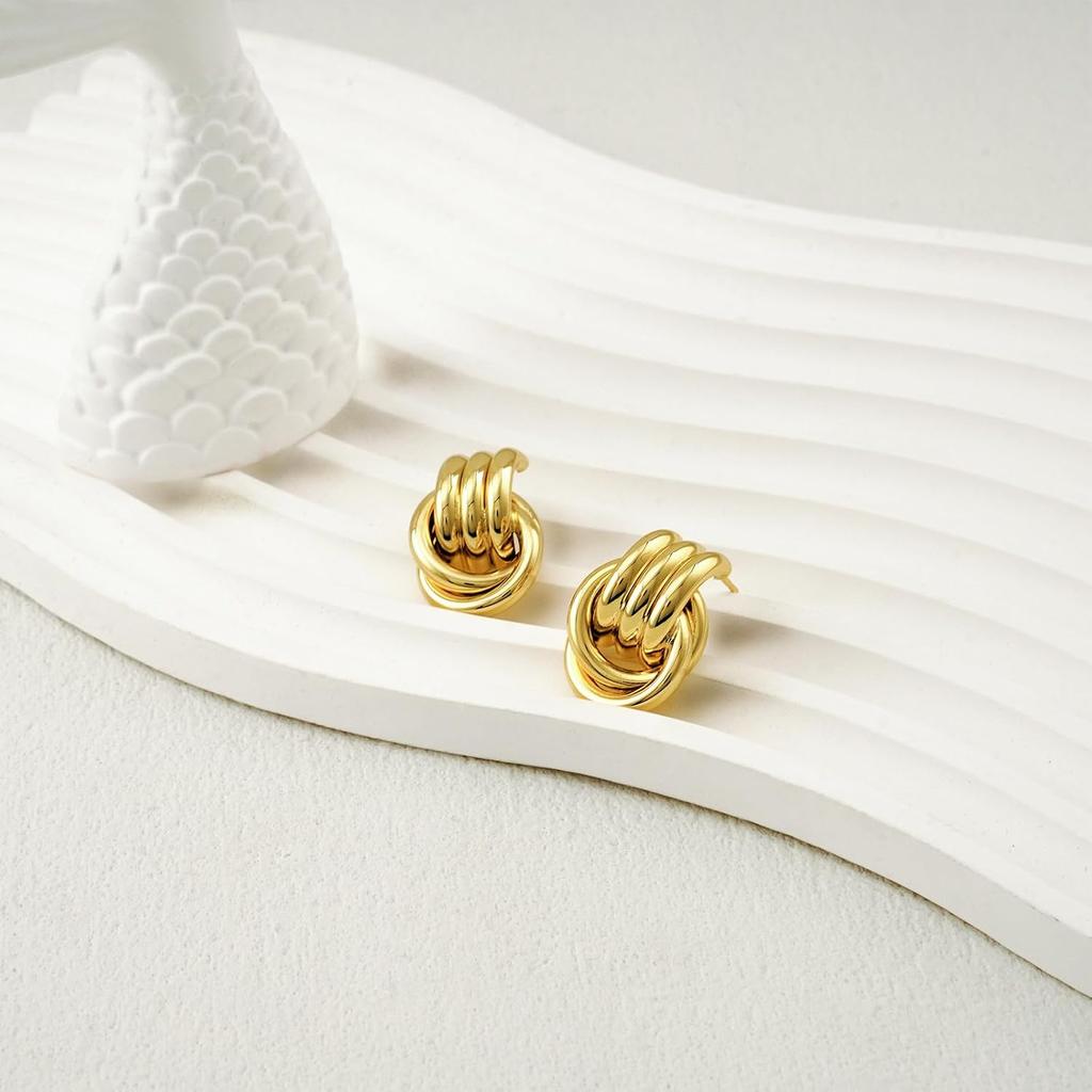 NIXMAX Chunky Gold Knot Earrings for Women Trendy Statement Dangle Earrings | 14K Gold Silver Plated, Fashion Drop Earrings, Hypoallergenic