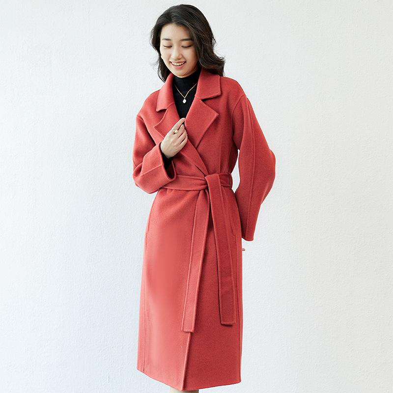 Jielan 2024 Autumn/Winter Women's Double-Sided 100% Wool Mid-Length Loose Coat