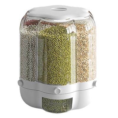 Food Grain Storage Container Large Capacity 9L 6 Grid Rotatable Rice Dispenser Sealed Grain Food