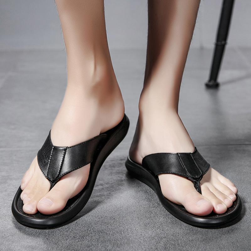 Fashion Brand Designer Summer Men Flip Flops Outdoor Beach Shoes Luxury Sandals Genuine Cow Leather Slippers For Male Casual Leisure