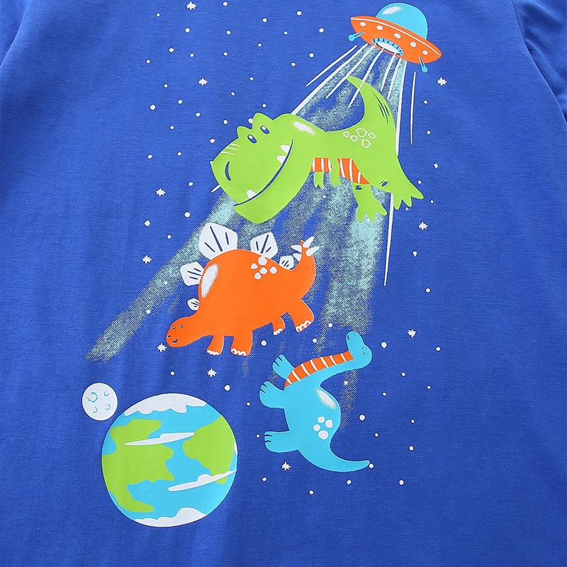 New summer boys' short-sleeved T-shirt pullover with dinosaur print