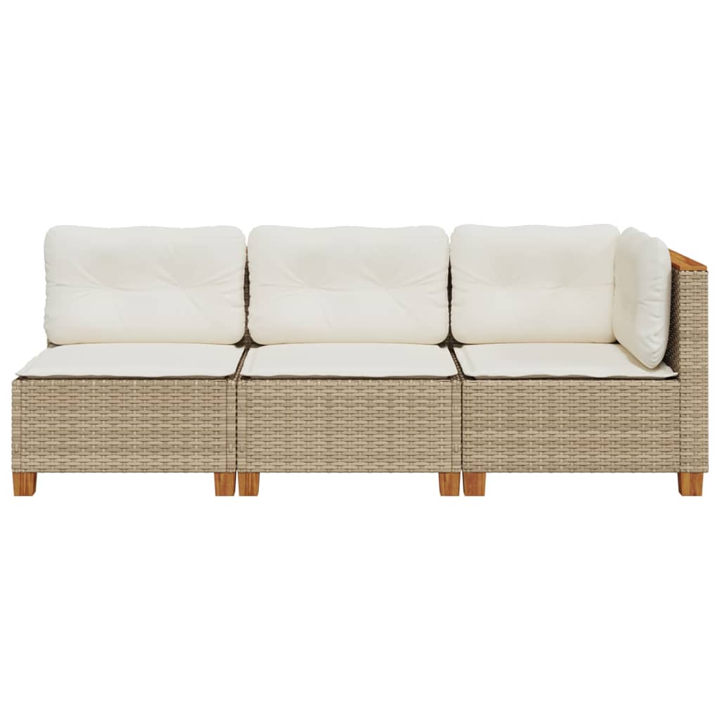 Garden Sofa with Cushions 3 Seater Beige Poly Rattan