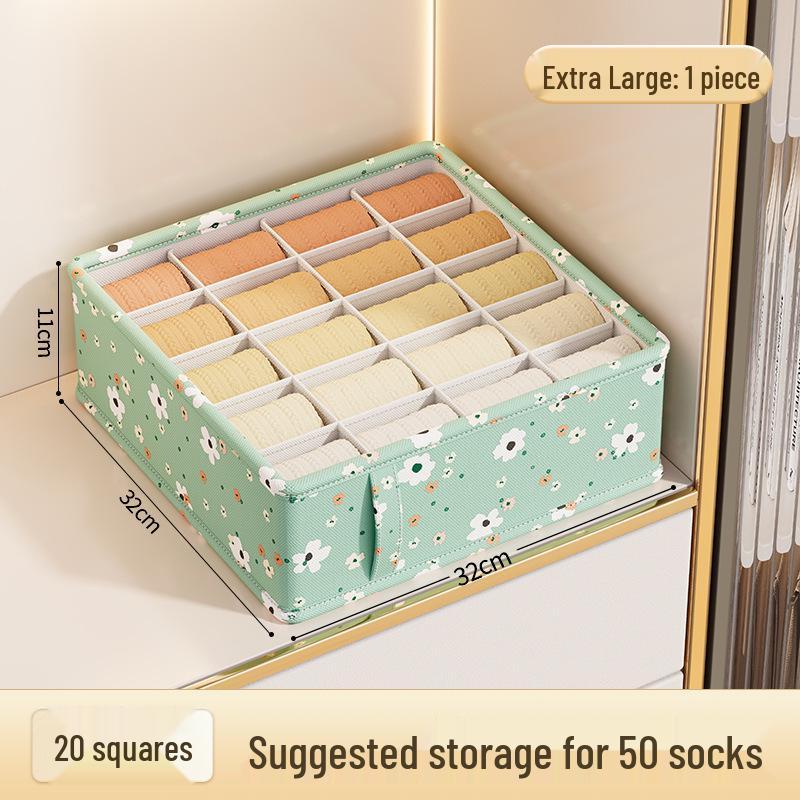 Green Floral Underwear & Sock Organizer Box - Multifunctional Storage Divider for Drawers