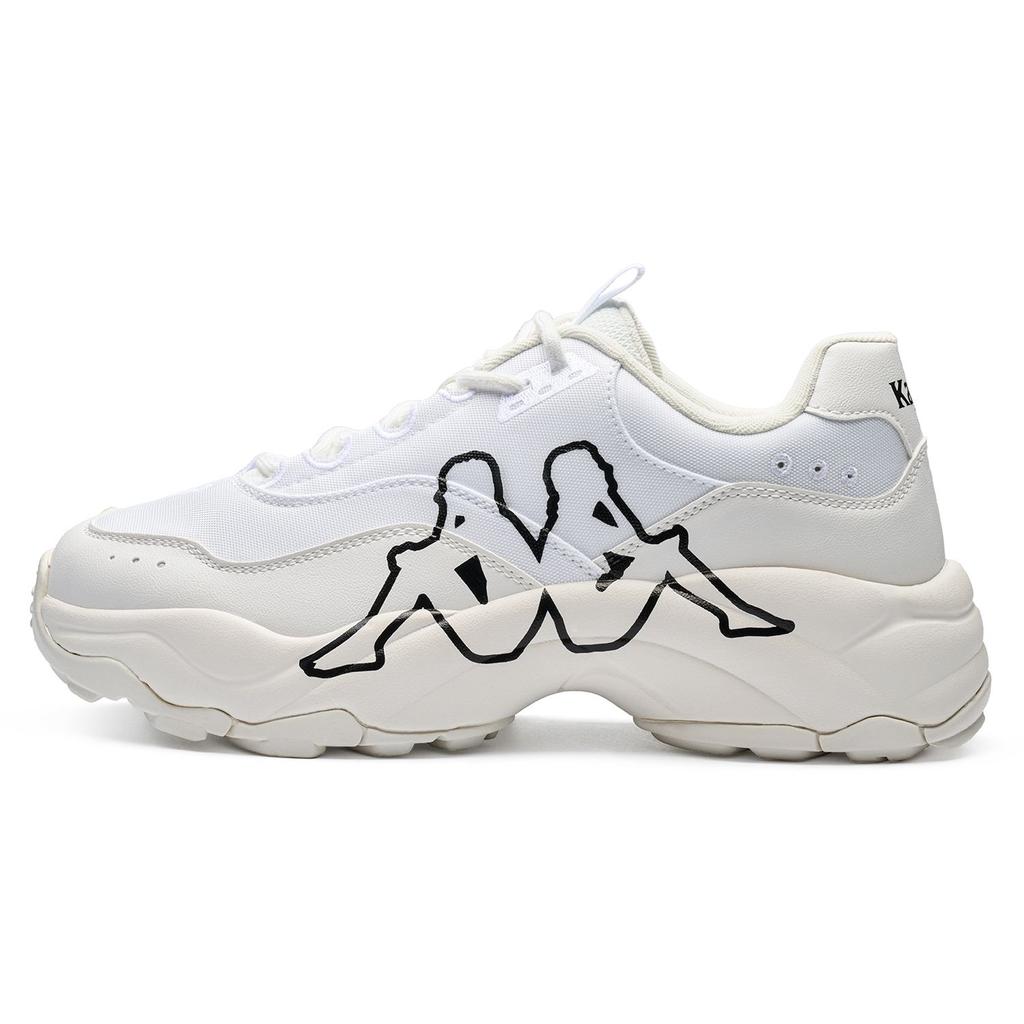 Kappa Thick Sole Height Increasing Retro Print Casual Comfortable Non-Slip Wear-Resistant Low-Top Dad Shoes Unisex Sneaker White Black K0EX5MC20CJ-012