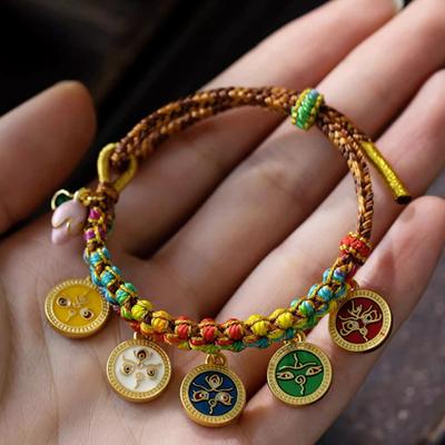 Pulsera Tibetana Hecha a Mano Cuerda de Colores Cadena de Mano Cinco Caminos Dios de la Riqueza Pulsera Ajustable Cuerda de Tirar Joyería Regalo
