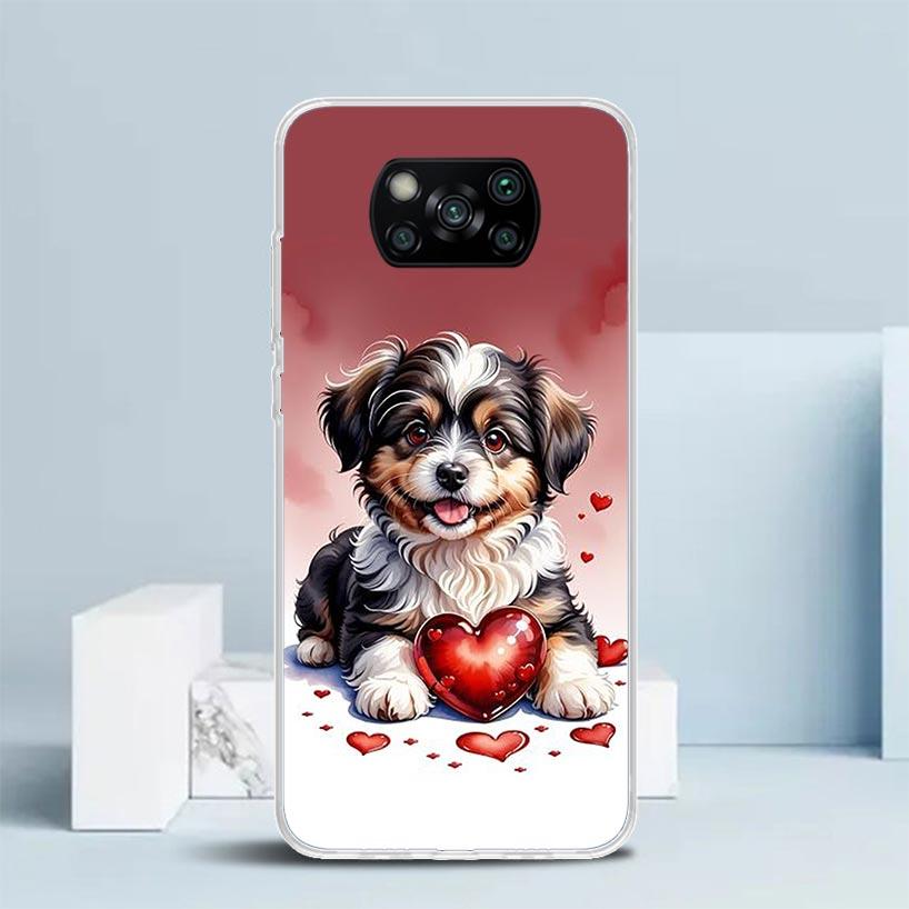 Lovely Puppy Heart Dogs Phone Case For Xiaomi Poco F7 Ultra X5 X6 X7 Pro M7 Redmi 15C 15 13C 13 12C 12 10C 10 10A 9 9C 9A 9T Cov