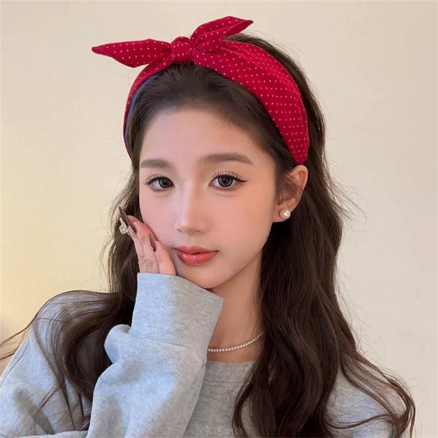 Korean Classic Red and White Polka Dot Bow Headband for Women, New High-end Fashionable Headband, Children's Hair Accessories