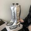 Eilyken Spring Square Clip Toe Knee High Boots Women Thin Low Heels Side Zipper Booties Sandals Shoes Zapatos De Mujer
