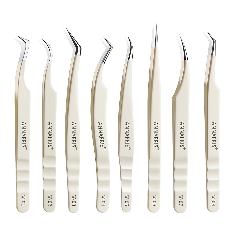 ANNAFRIS Stainless Steel High Precision False Eyelash Tweezers Straight Curved Pointed Tip Tweezers Lash Extension Makeup Tools