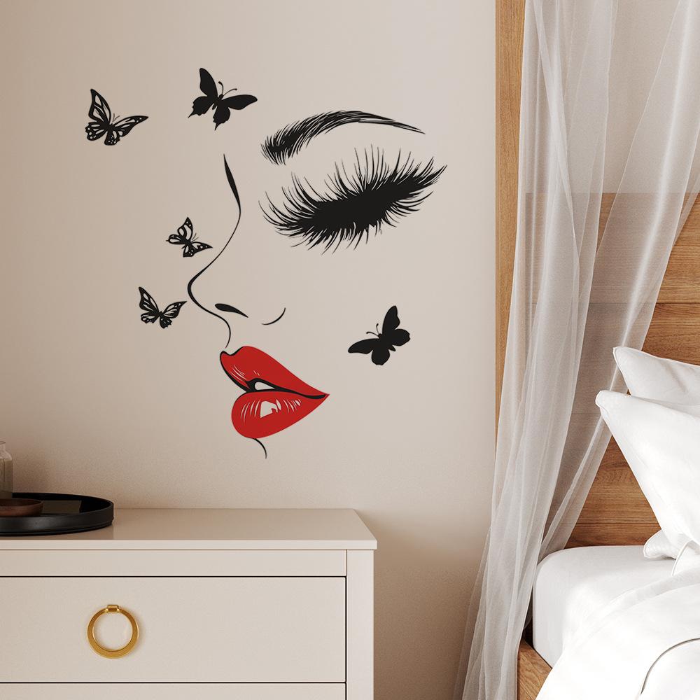 Big Red Lips Closed Eyes Beauty Butterfly Bedroom Living Room Study Background Landscaping Wall Sticker