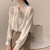 Chic White Long Sleeve Blouse Women Autumn Spring Office Shirt Bow Tie Professional Elegant Chiffon Top High Quality