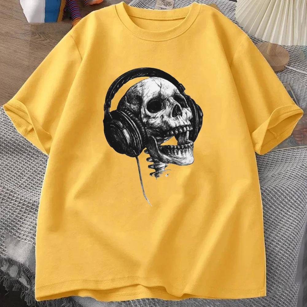 Music Forever Tops Tees 2024 Mens T Shirt DJ Skull Tshirt Headphone Skull Print T-shirt Cotton Fabric Clothes Grey Shipping