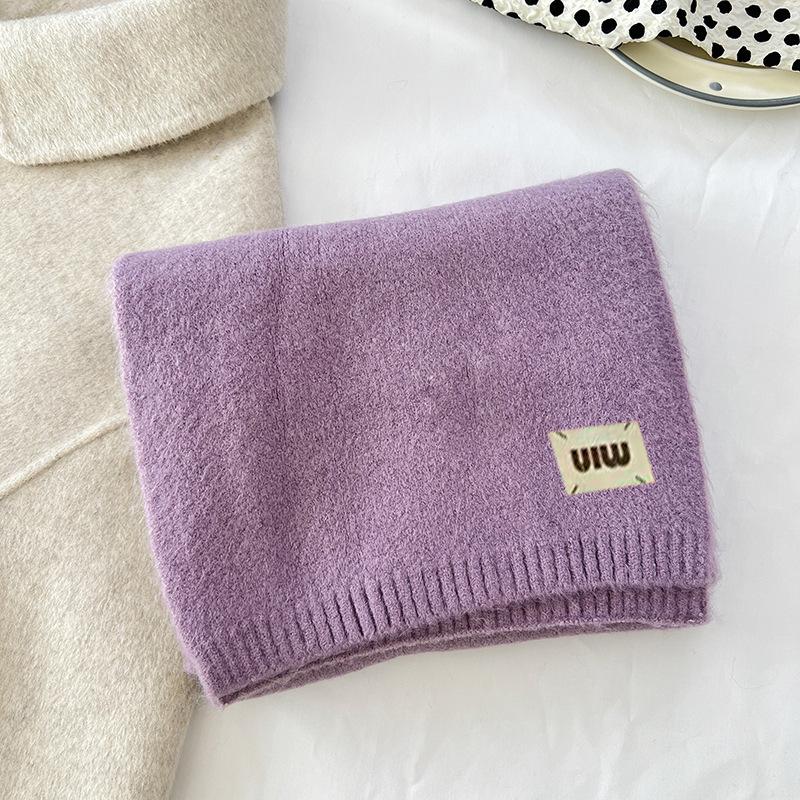 190G Wool Solid Color Knitted Scarf Female Students Autumn And Winter Warm Simple Fluffy Versatile Shawl