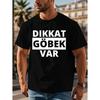Men's Turkish-Inspired Graphic T-Shirt - Bold Geometric Print & DIKKAT GOBEK VARG Text, White & Black Contrast Casual Tee, Short Sleeve Round Neck,