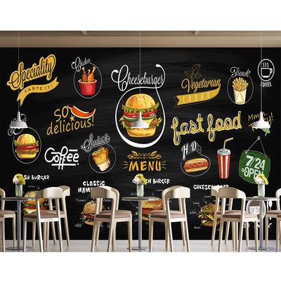 3d Hamburger Mural Hand-Painted Blackboard Western Restaurant Pizza Hamburger Wallpaper Fast Food Shop Background Wall Paper