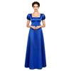 Maxikleid mit quadratischem Ausschnitt und Puffärmeln, mit Kunstperlen, Empire-Taille, Knöpfe hinten, Satin, Regency-Kleid für Damen, Party, Ball